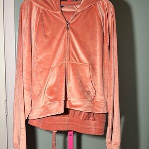 Victoria Secret Velvet Zip-Up Hoodie & Jogger Set in Peach